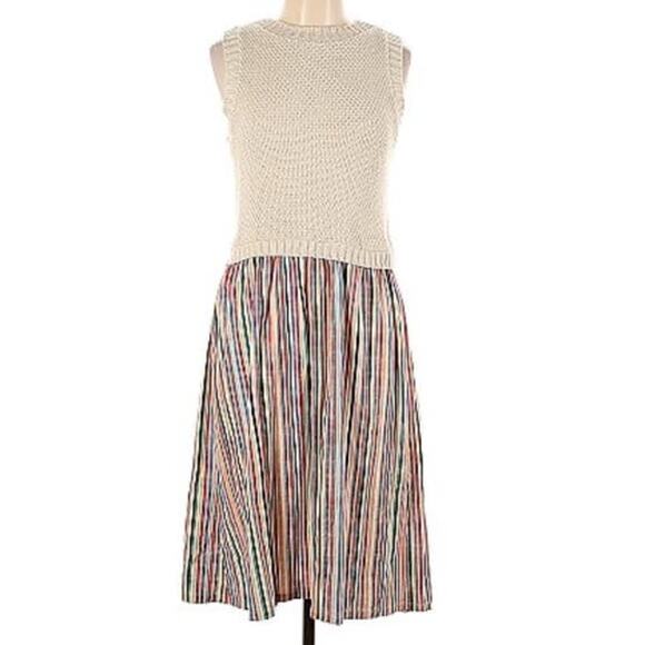 Zara contrasting sweater striped skirt midi sleevless dress sieze large - Picture 2 of 14